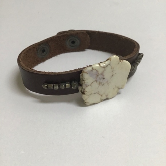 Leather Bracelet Snap Cuff Howlite Beads Closure Adjusts Boho Made In Mexico NEW - Picture 4 of 12